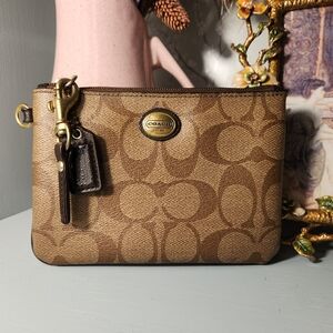 Coach Brown Monogram Logo Signature Pouch Zip 6x4